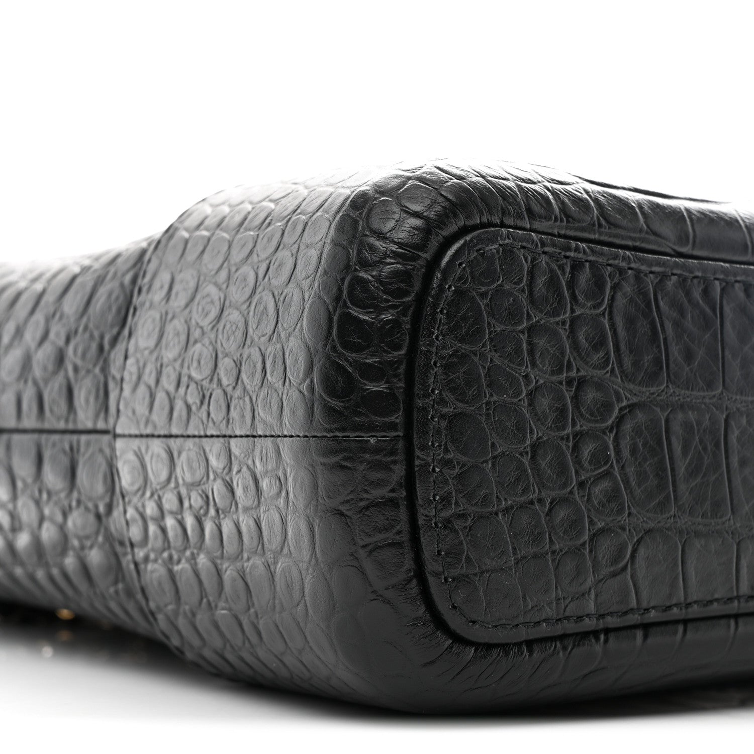 Crocodile Embossed Calfskin Medium Gabrielle Cocodile Hobo Black