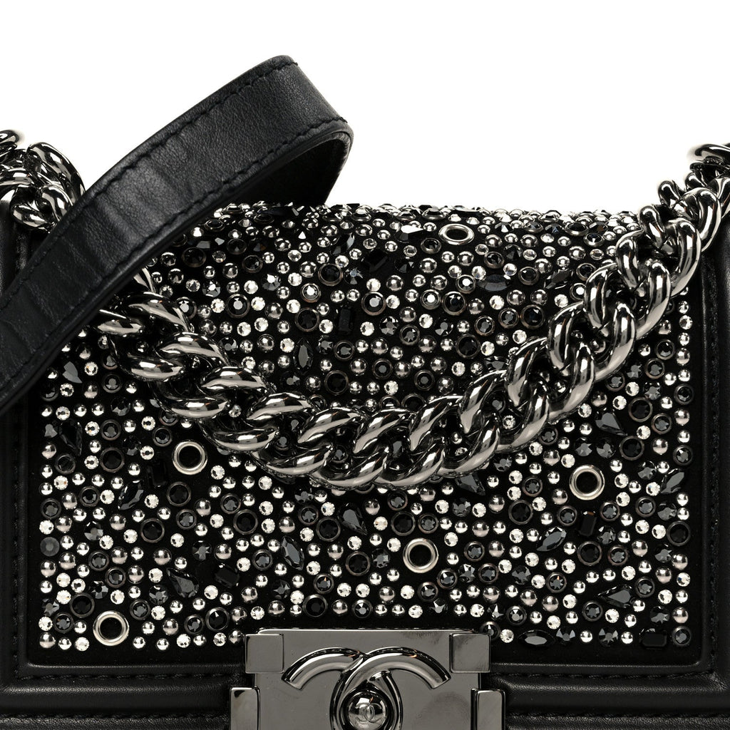 Calfskin Strass Crystal Small Boy Flap Black