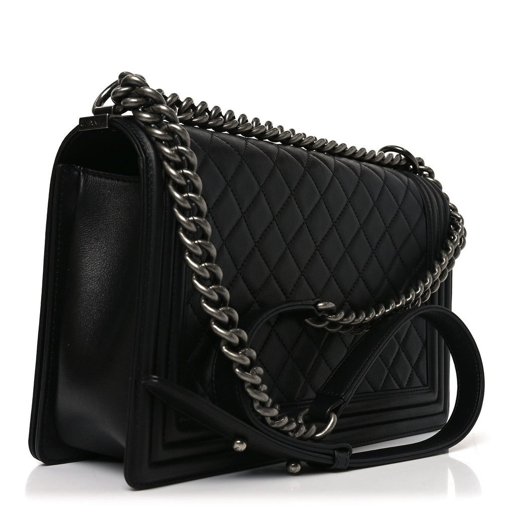 Calfskin Quilted New Medium Boy Flap Black
