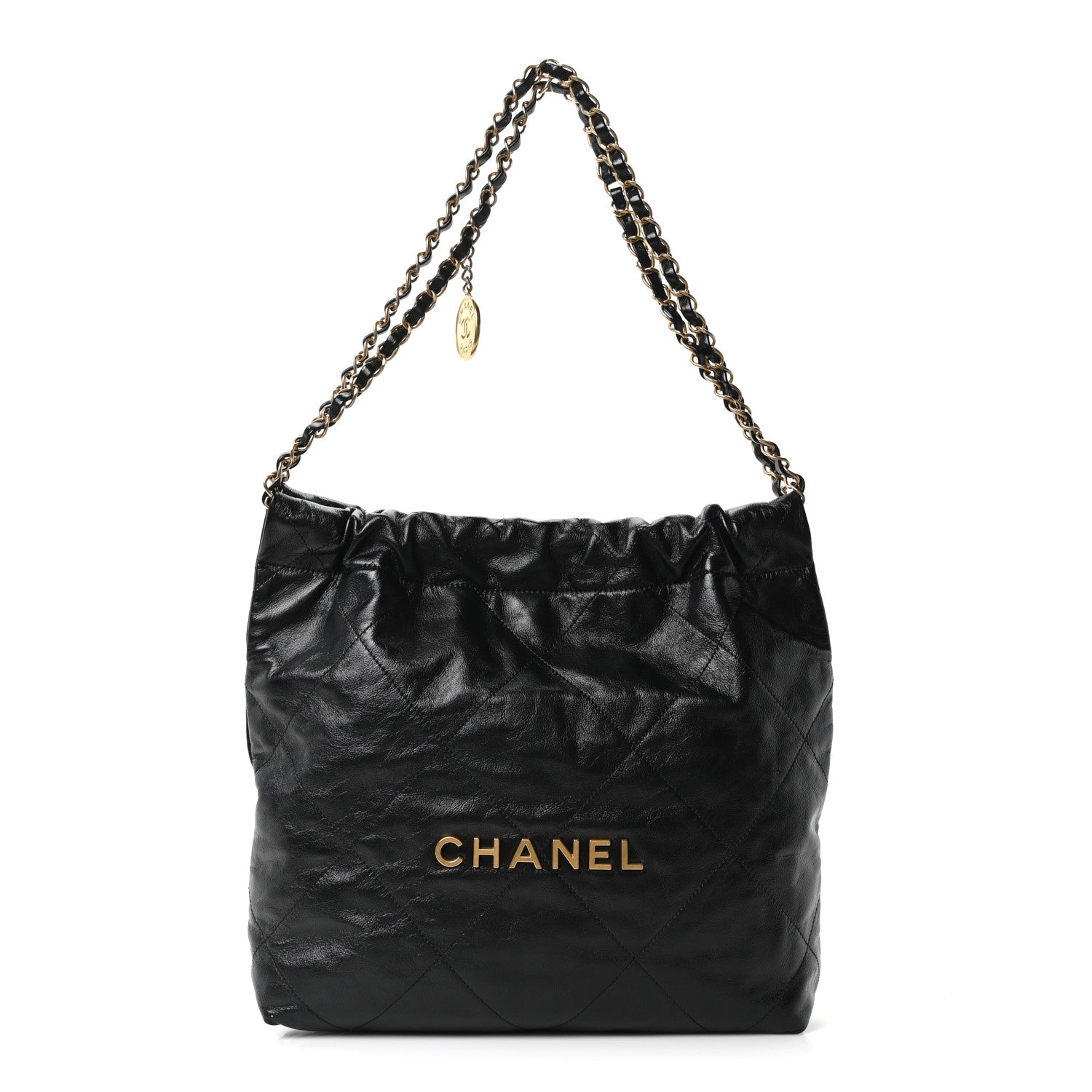 Shiny Calfskin Quilted Small Chanel 22 Black