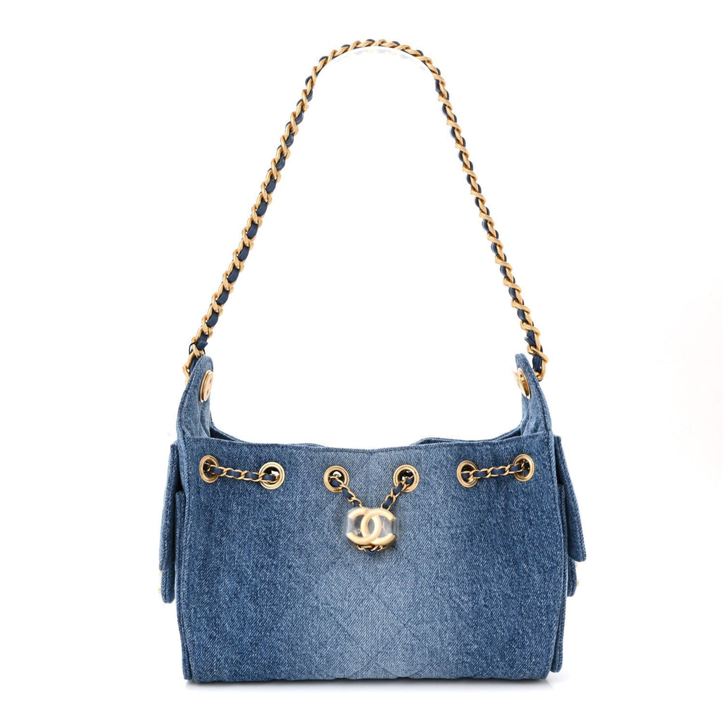 Washed Denim Quilted Mini Chanel 25 Handbag Blue