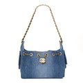 Washed Denim Quilted Mini Chanel 25 Handbag Blue