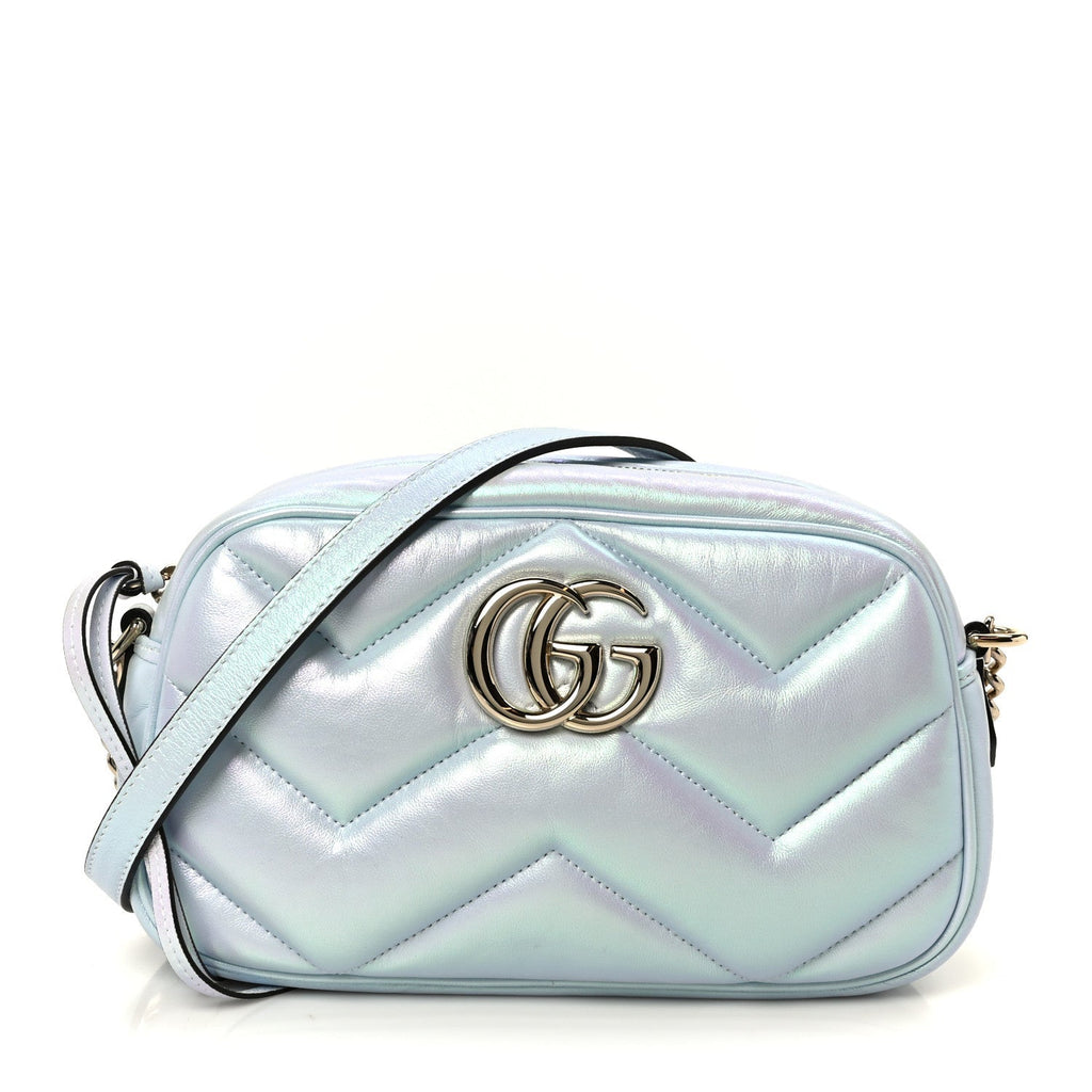 Iridescent Nappa Chevron Matelasse Small GG Marmont Chain Shoulder Bag Iridescent Salvy Green