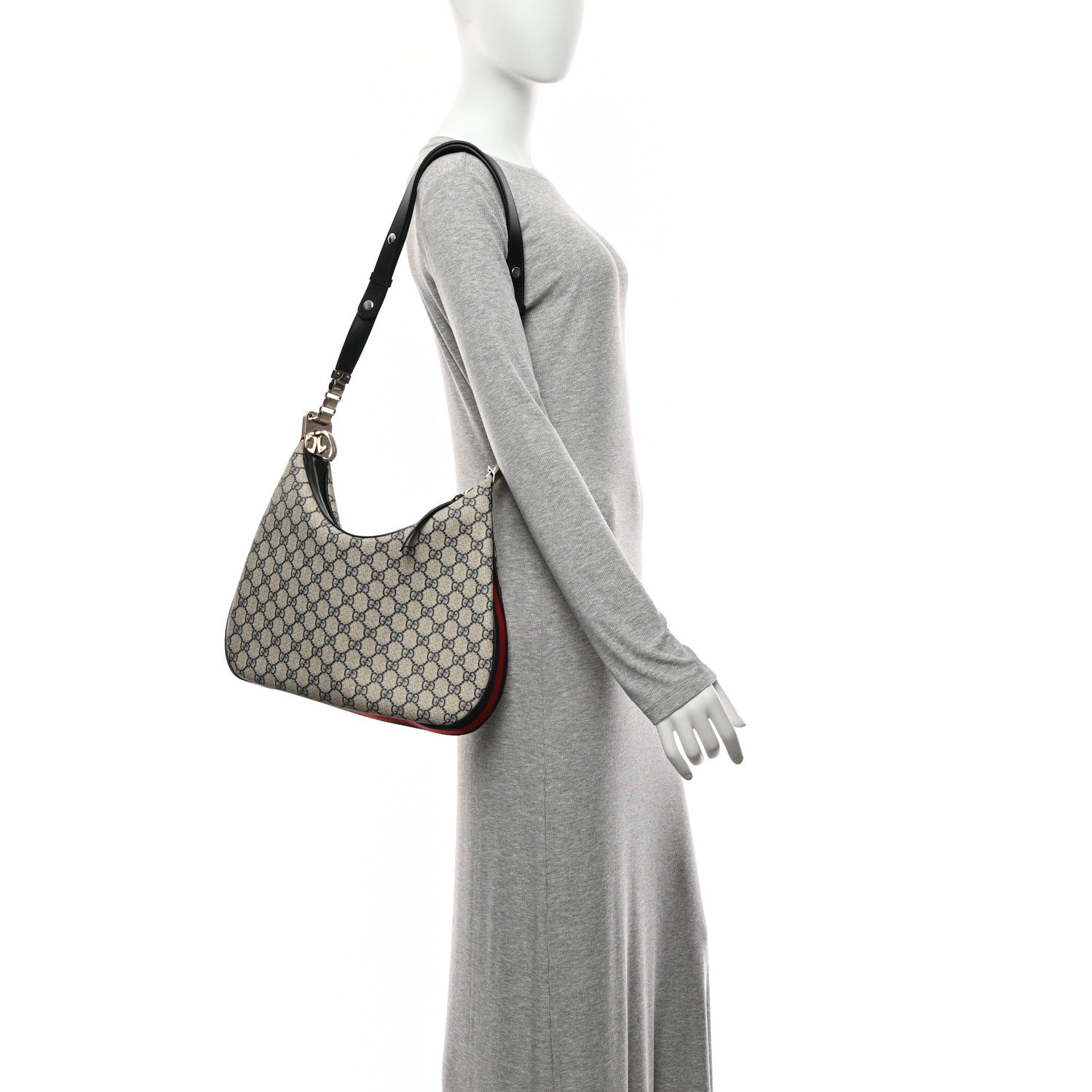 GG Supreme Monogram Textured Calfskin Web Small Attache Shoulder Bag Beige Blue