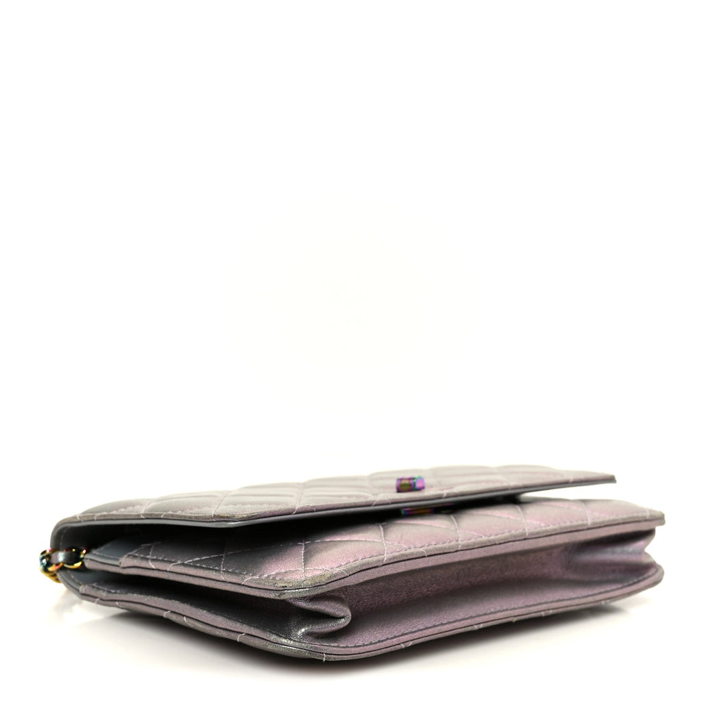 Iridescent Lambskin Quilted Reissue Wallet On Chain WOC Light Purple