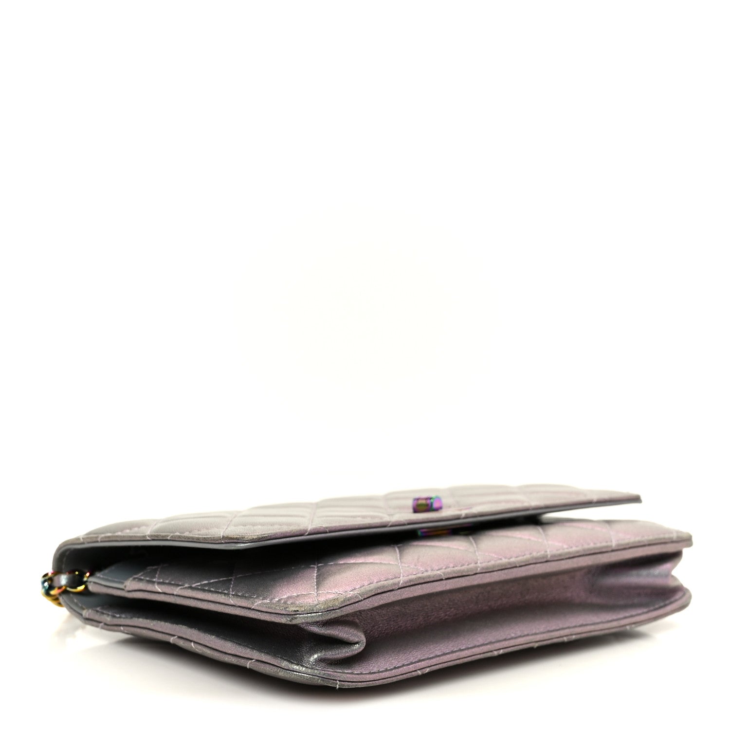 Iridescent Lambskin Quilted Reissue Wallet On Chain WOC Light Purple