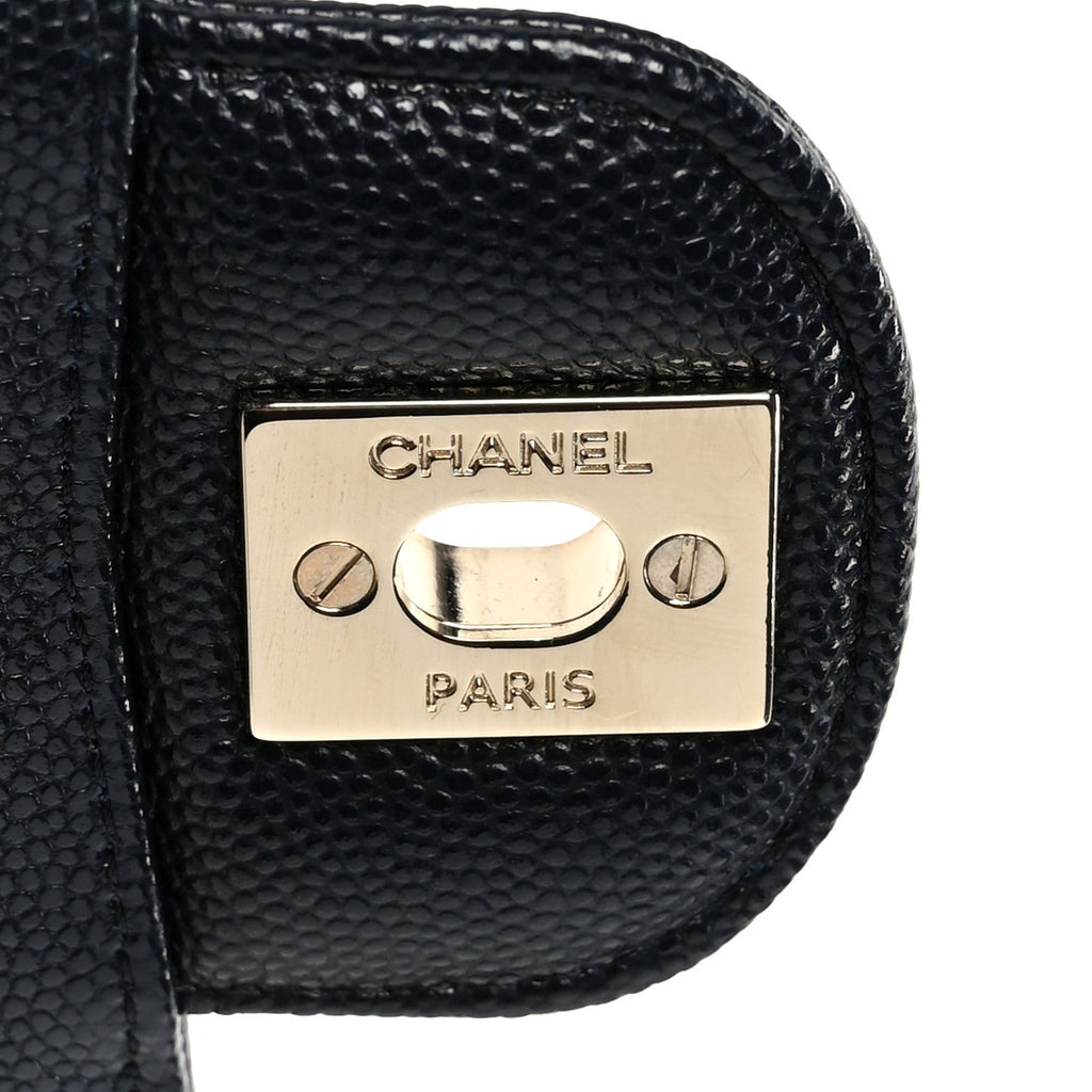 Caviar Quilted Medium Double Flap Navy