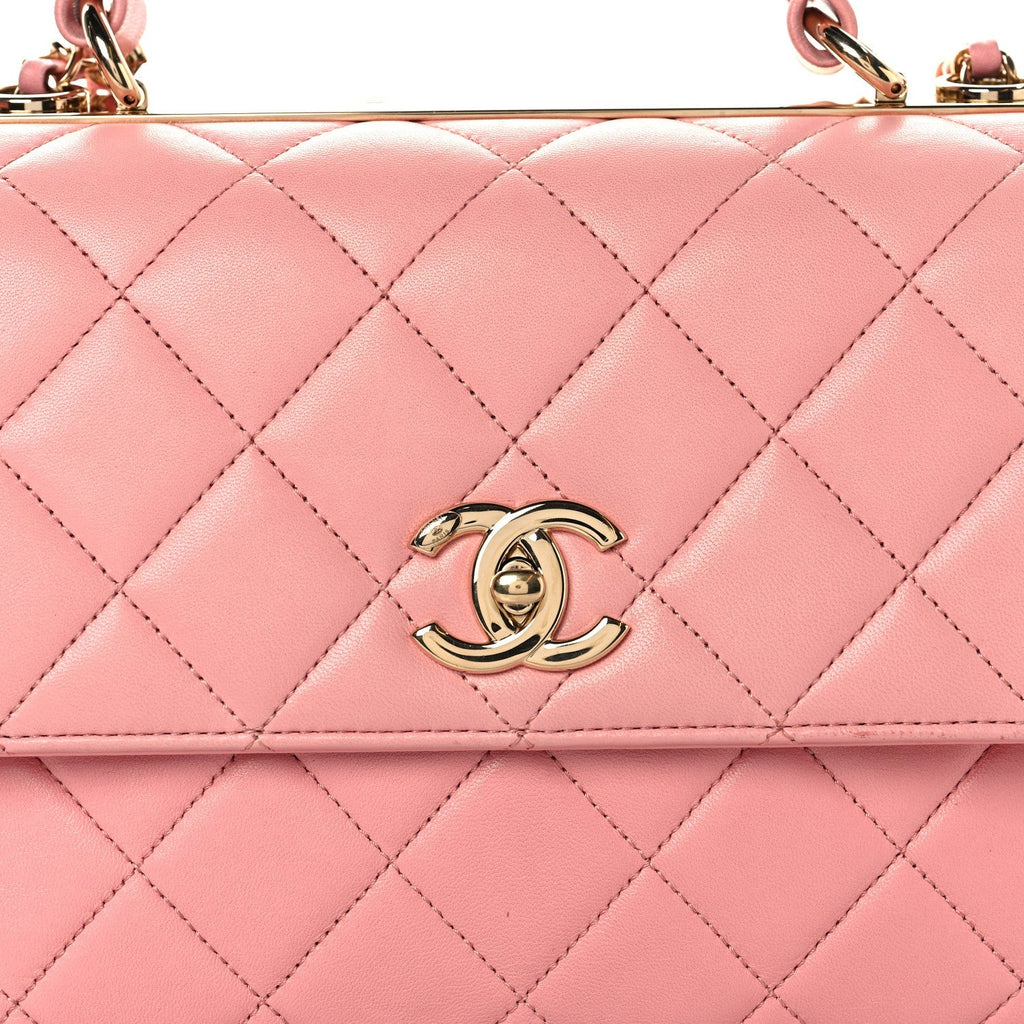 Lambskin Quilted Medium Trendy CC Flap Dual Handle Bag Pink