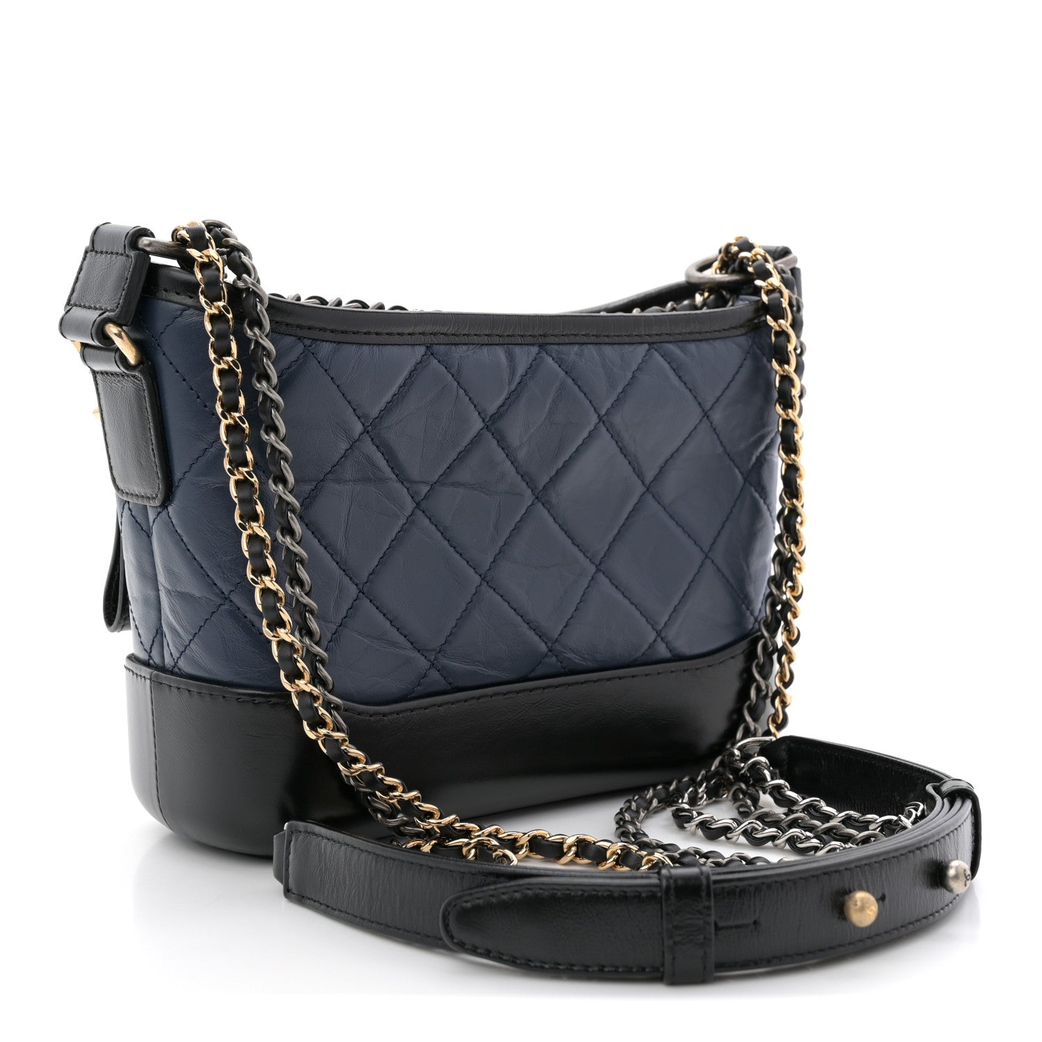 Aged Calfskin Quilted Small Gabrielle Hobo Navy Black