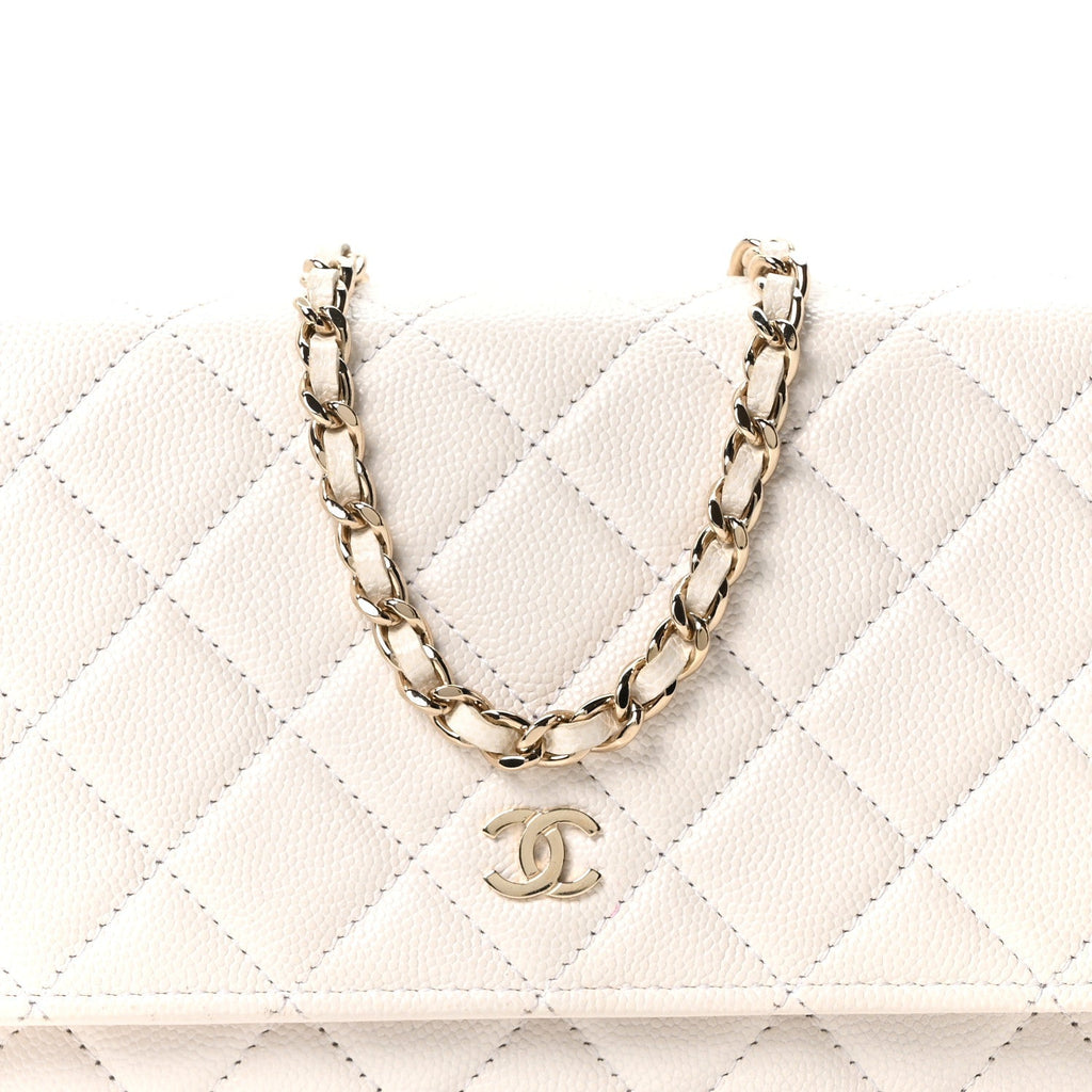 Caviar Quilted Wallet On Chain WOC White