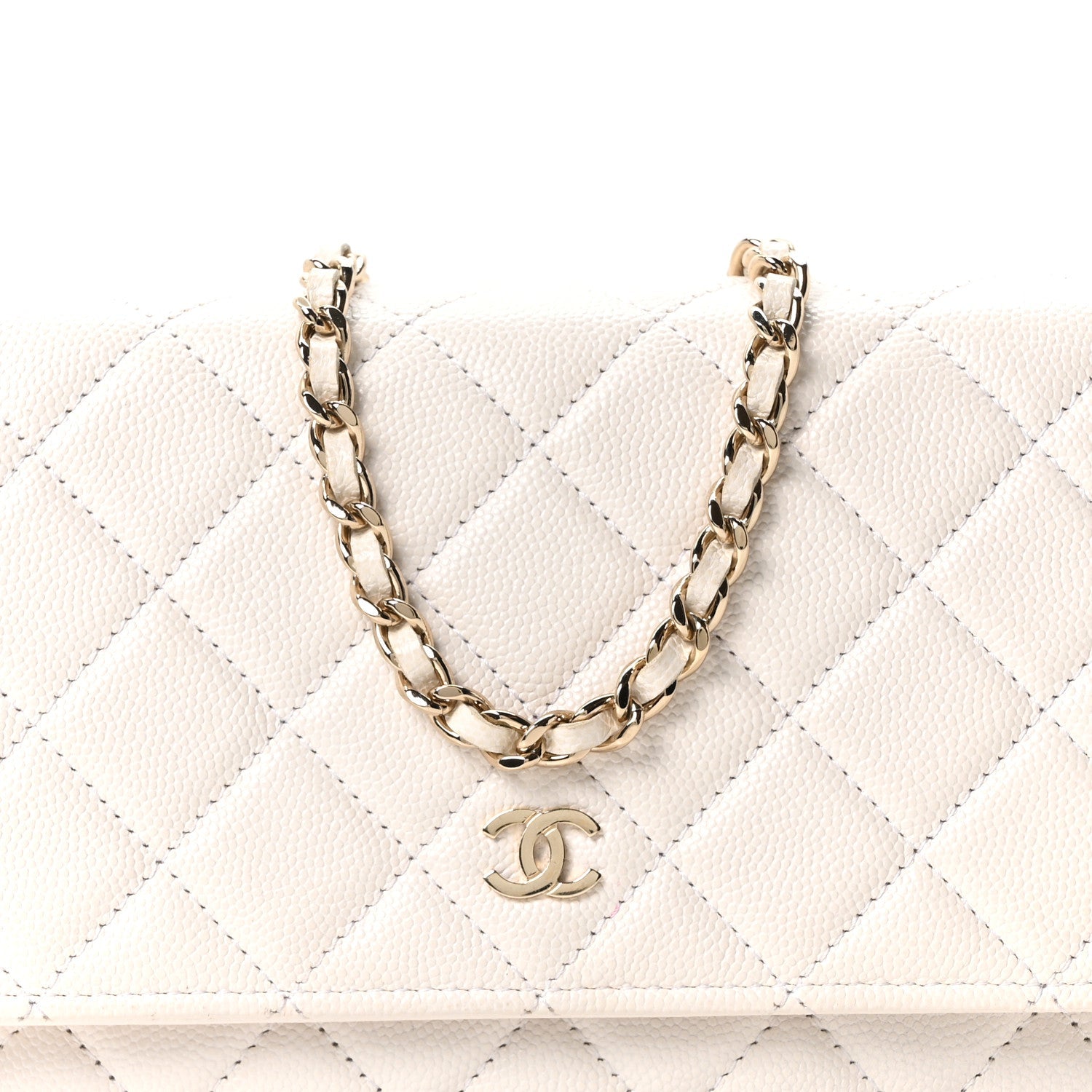 Caviar Quilted Wallet On Chain WOC White