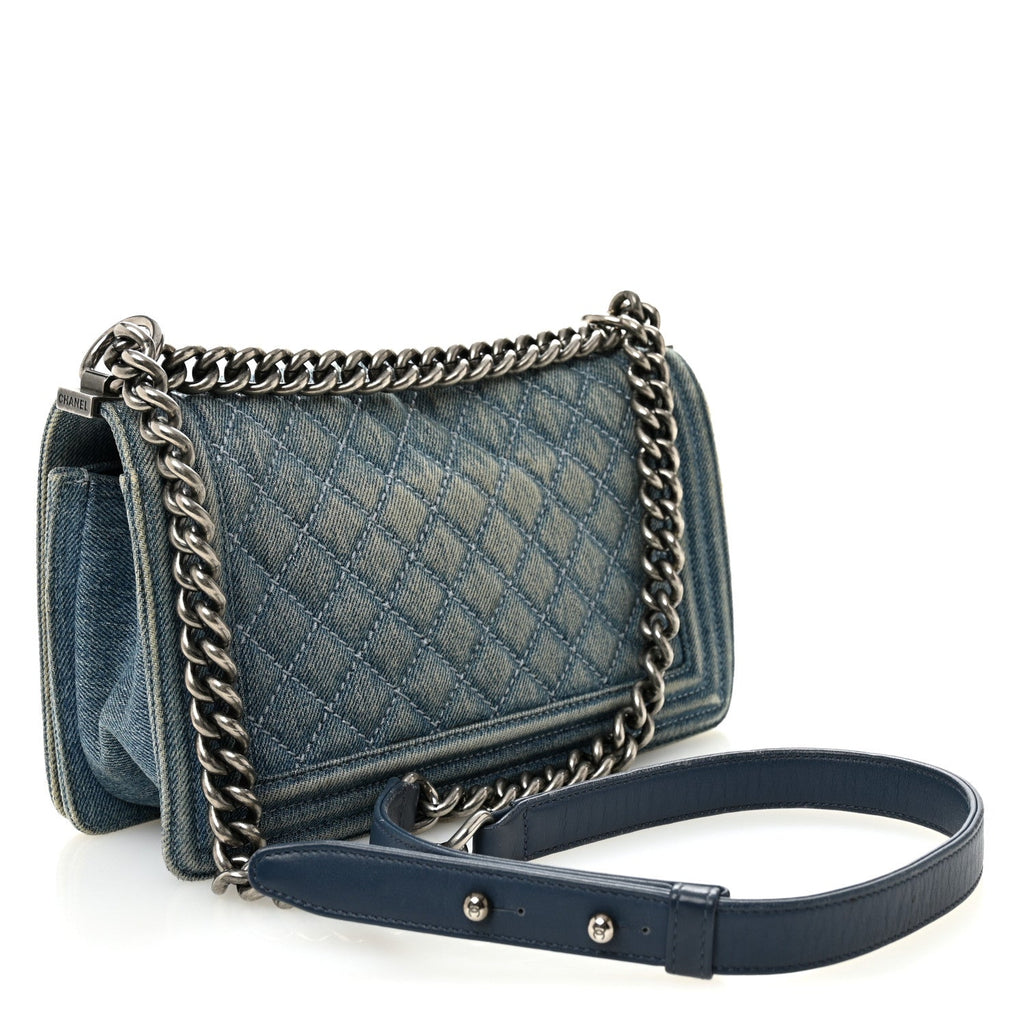 Denim Quilted Medium Boy Flap Blue