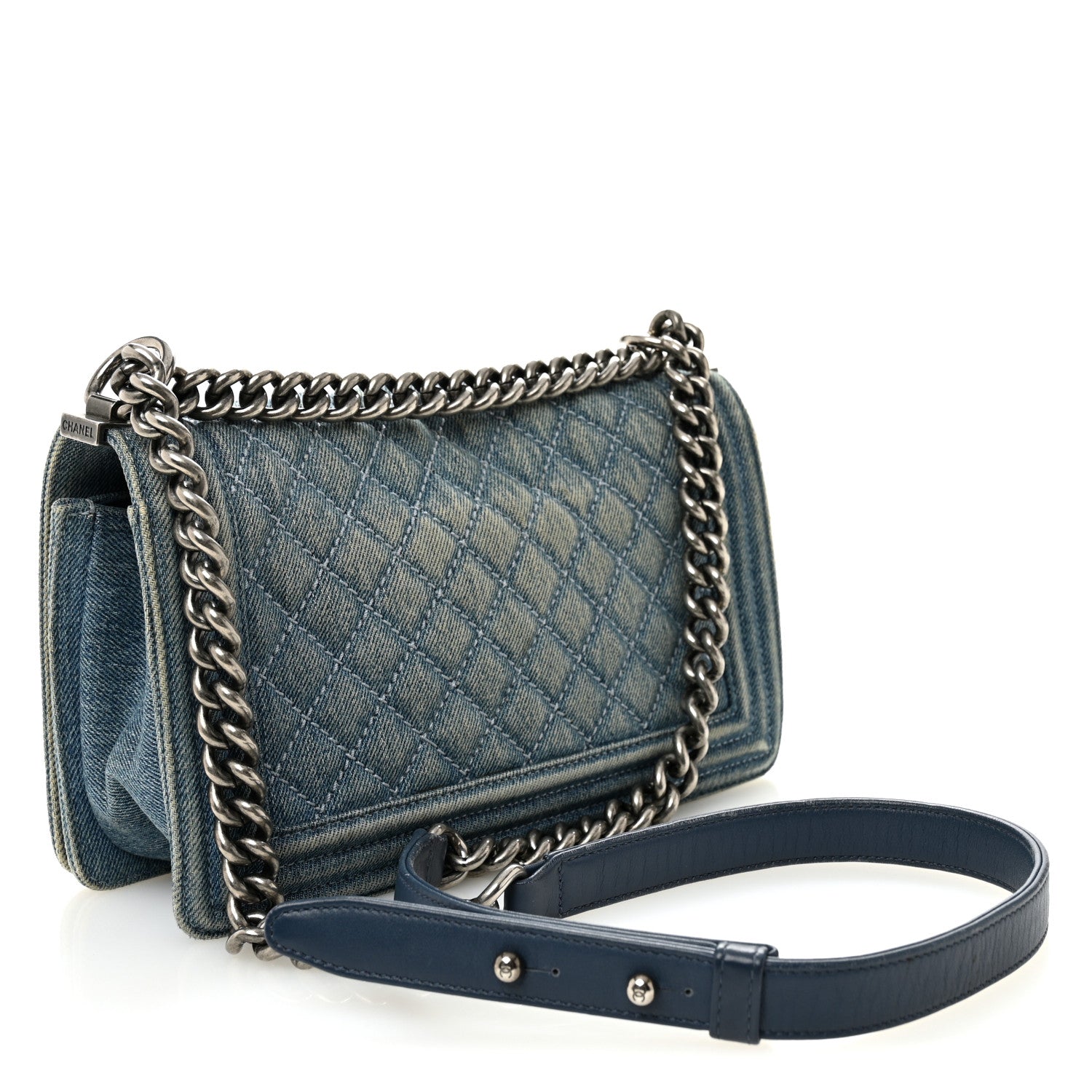 Denim Quilted Medium Boy Flap Blue
