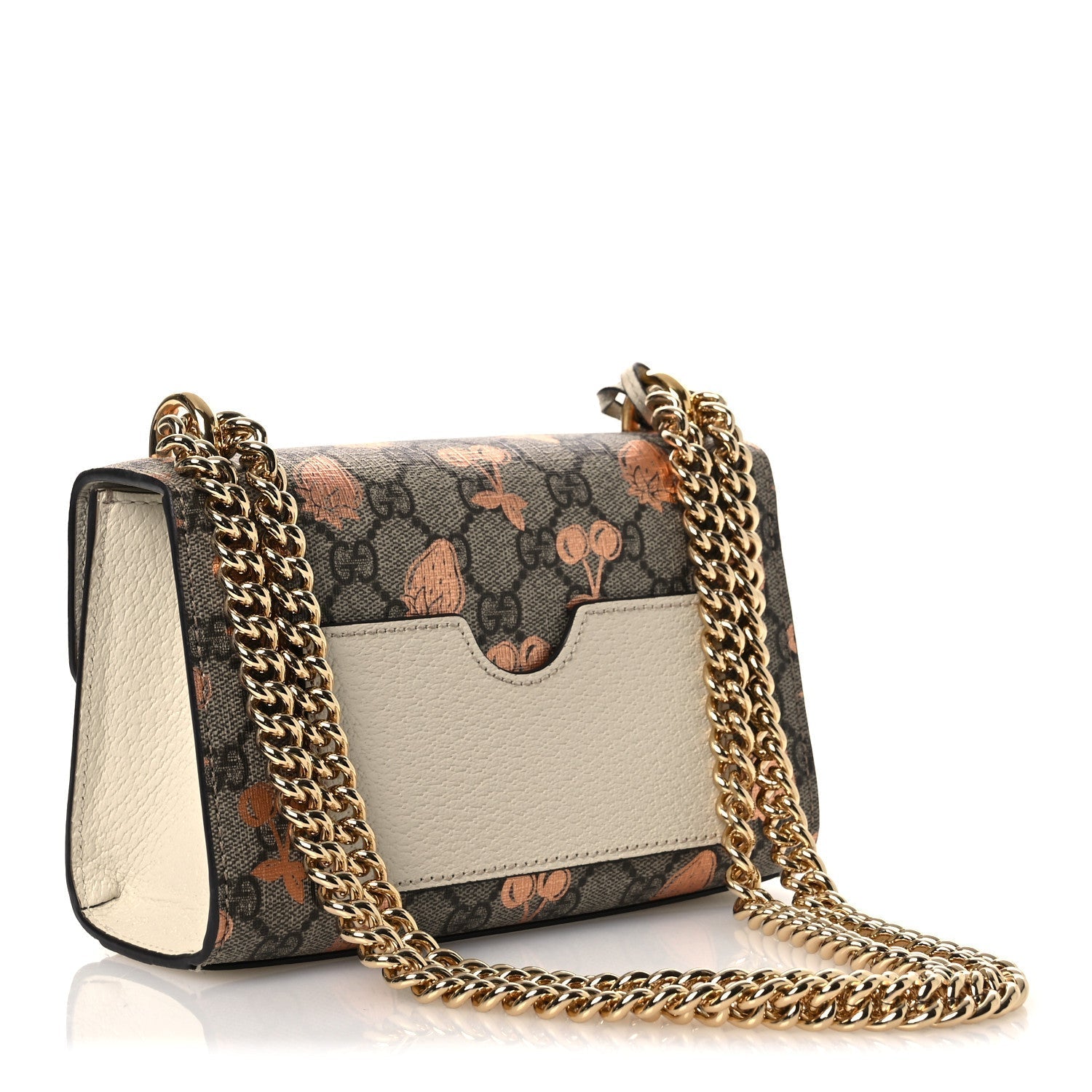 GG Supreme Monogram Berry Textured Dollar Calfskin Small Padlock Shoulder Bag Beige Ebony Light Copper Mystic White