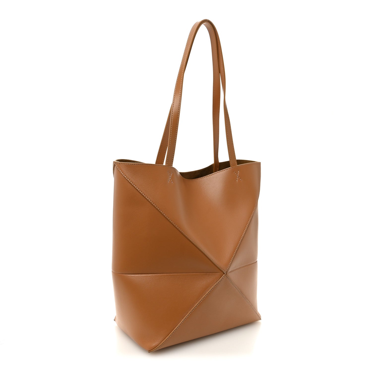 Shiny Calfskin Medium Puzzle Fold Tote Warm Desert
