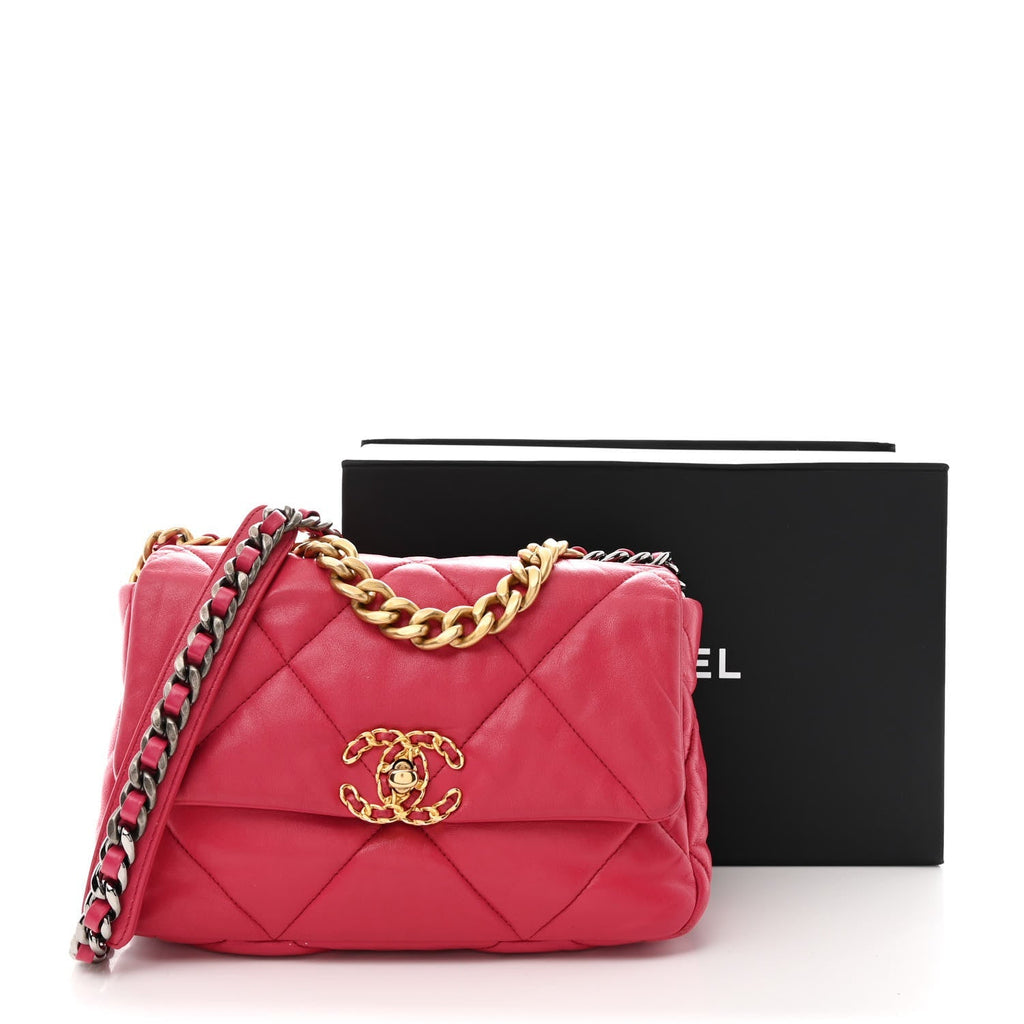 Lambskin Quilted Medium Chanel 19 Flap Dark Pink