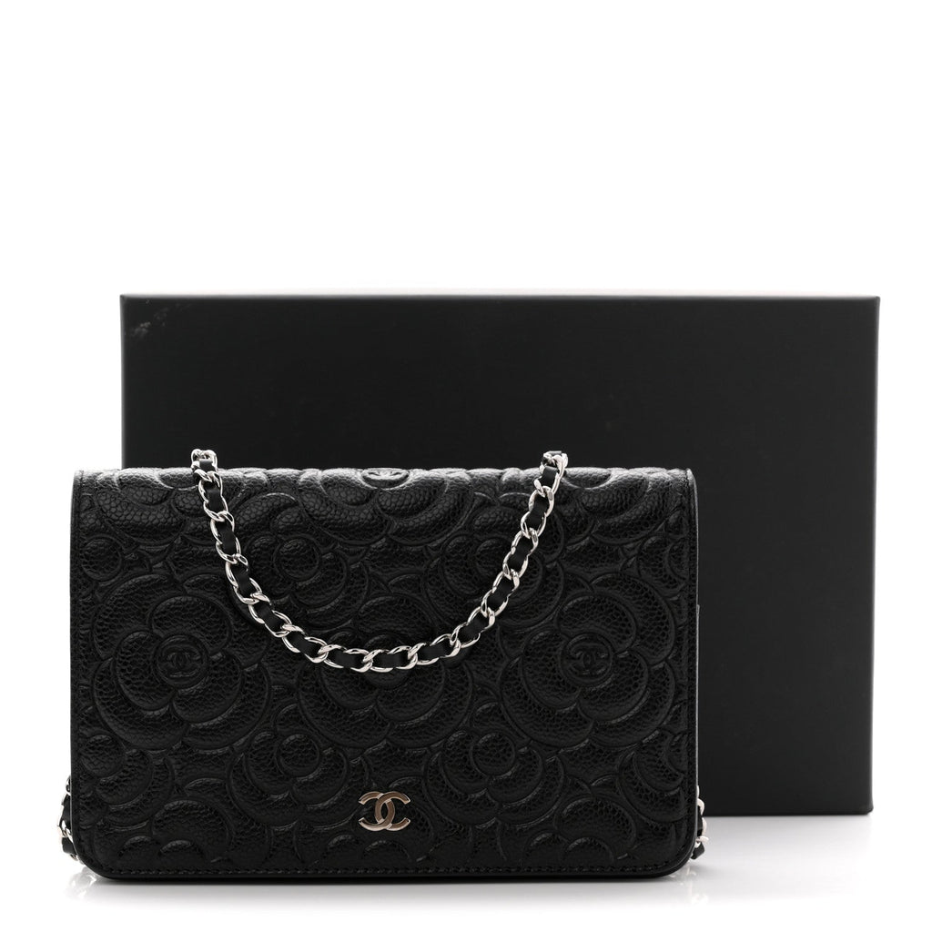Caviar Camellia Embossed Wallet On Chain WOC Black
