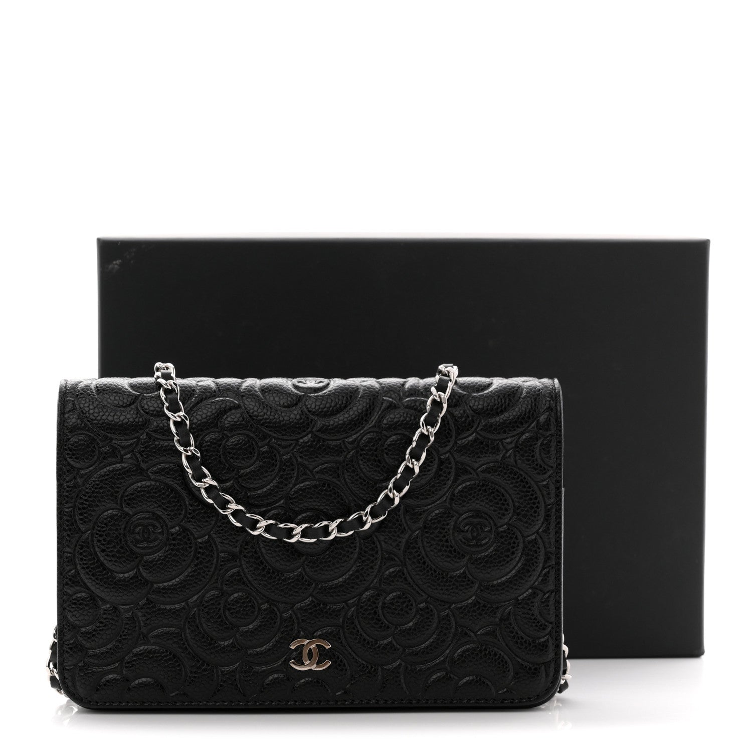Caviar Camellia Embossed Wallet On Chain WOC Black