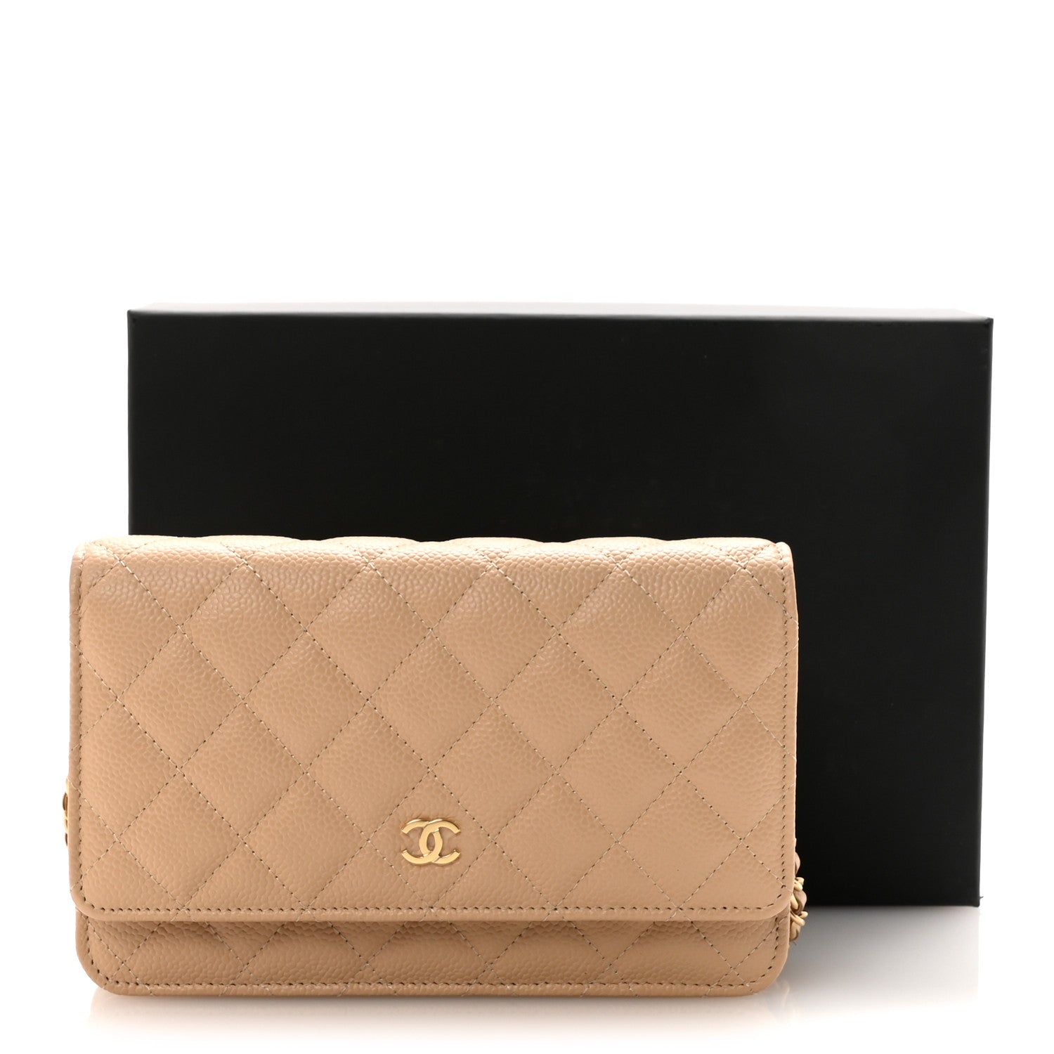 Caviar Quilted Wallet on Chain WOC Beige