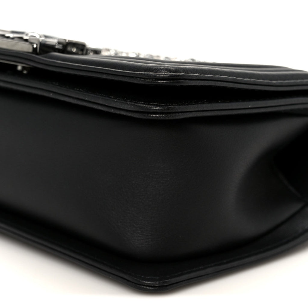 Calfskin Strass Crystal Small Boy Flap Black