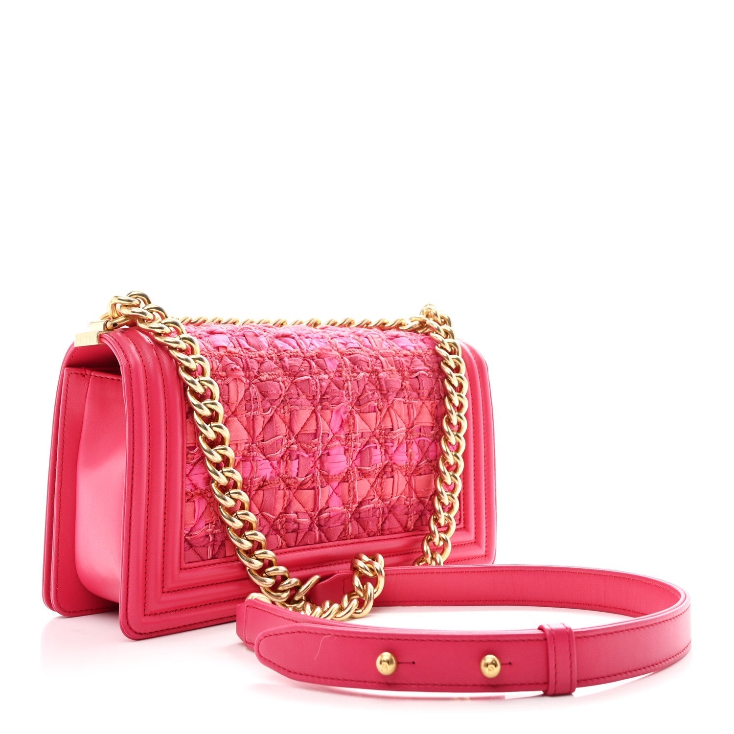 Lambskin Tweed Medium Boy Flap Fuchsia