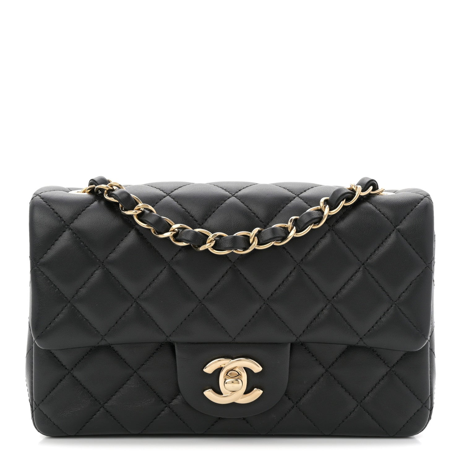 Lambskin Quilted Mini Rectangular Flap Black
