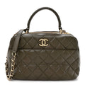 Lambskin Quilted Medium Trendy CC Bowling Bag Dark Khaki