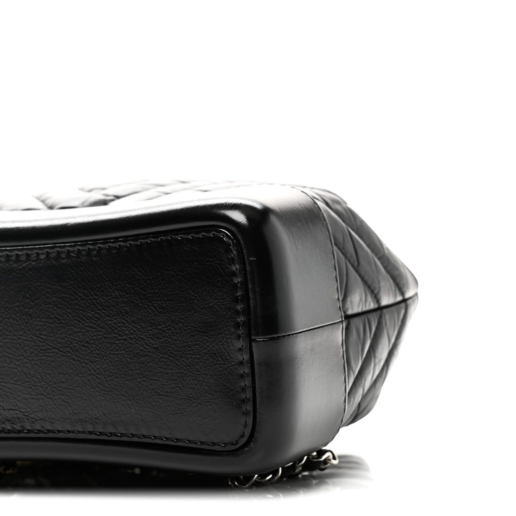 Aged Calfskin Chevron Quilted Small Gabrielle Backpack Black