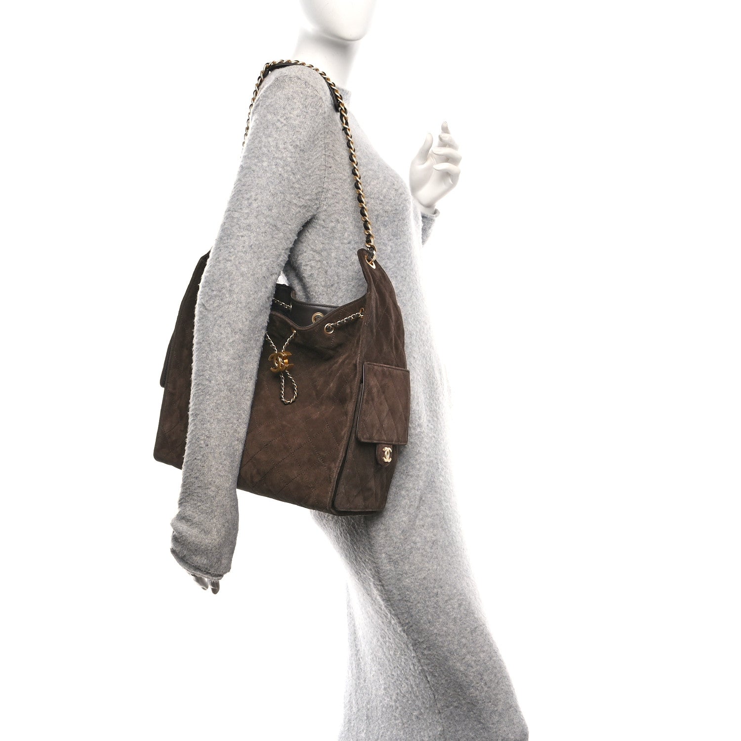 Suede Quilted Medium Chanel 25 Handbag Dark Brown