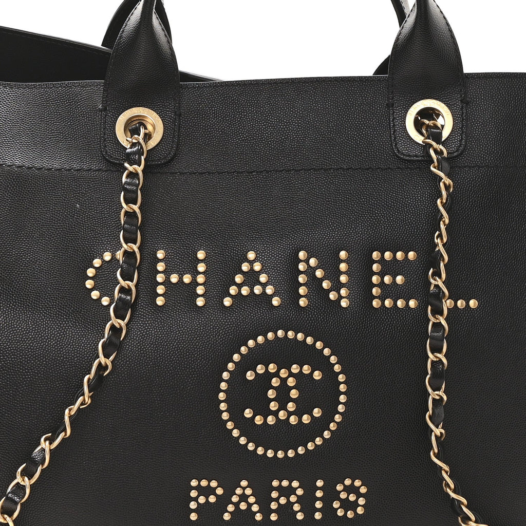 Caviar Medium Studded Deauville Tote Black