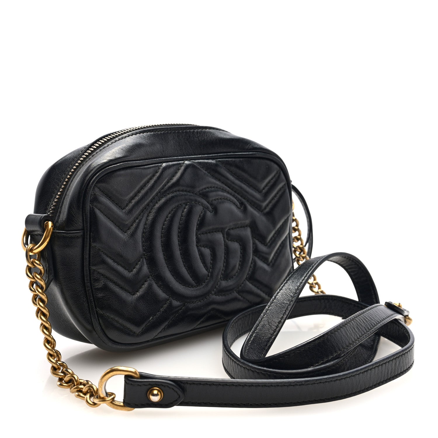 Calfskin Matelasse Mini GG Marmont Chain Shoulder Bag Black