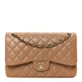 Lambskin Quilted Jumbo Double Flap Dark Beige