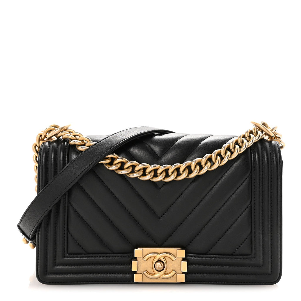 Lambskin Chevron Quilted Medium Boy Flap Black
