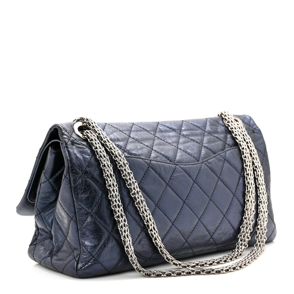 Metallic Aged Calfskin Quilted 2.55 Reissue 228 Flap Blue