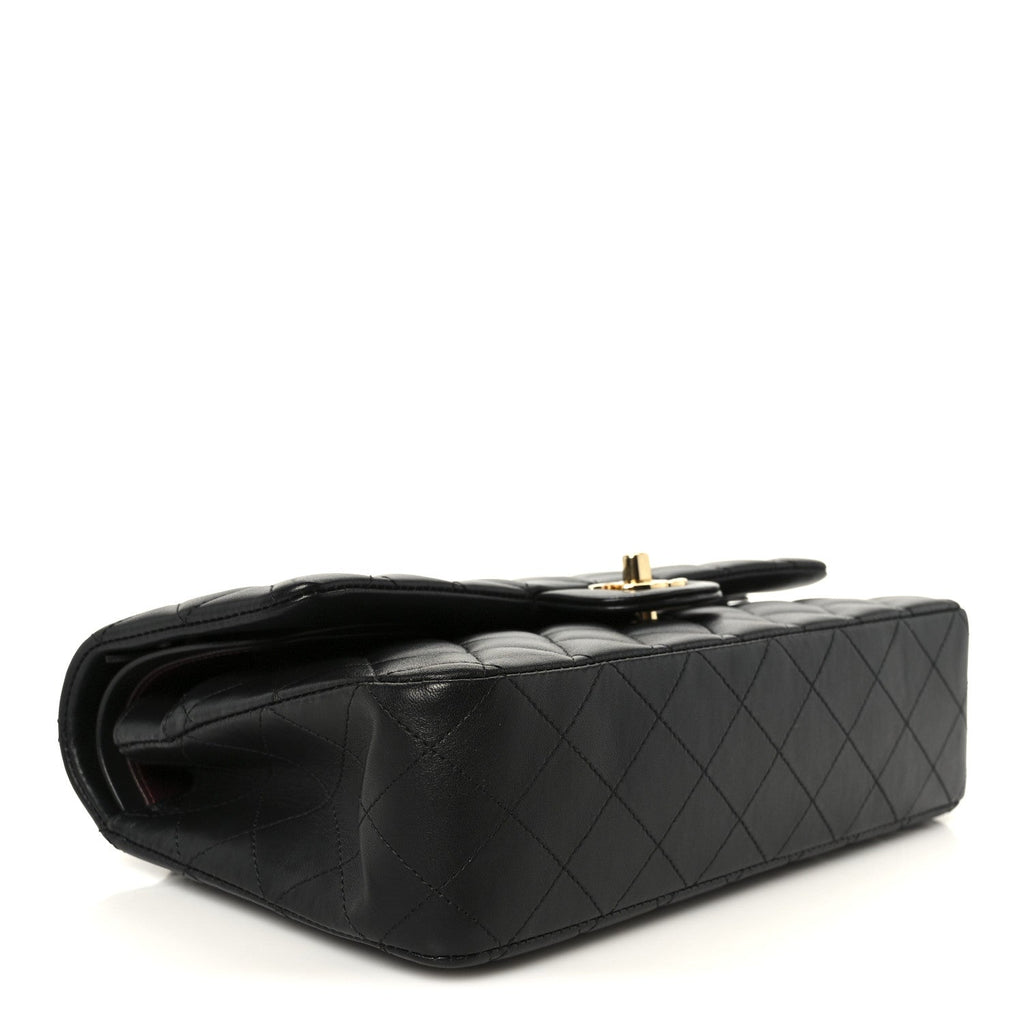 Lambskin Quilted Medium Double Flap Black