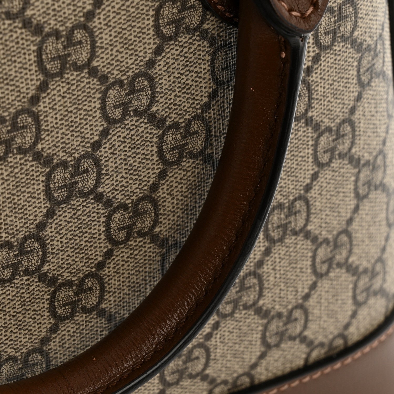 GG Supreme Monogram Azalea Calfskin Small Horsebit 1955 Top Handle Bag Beige Ebony Brown Sugar