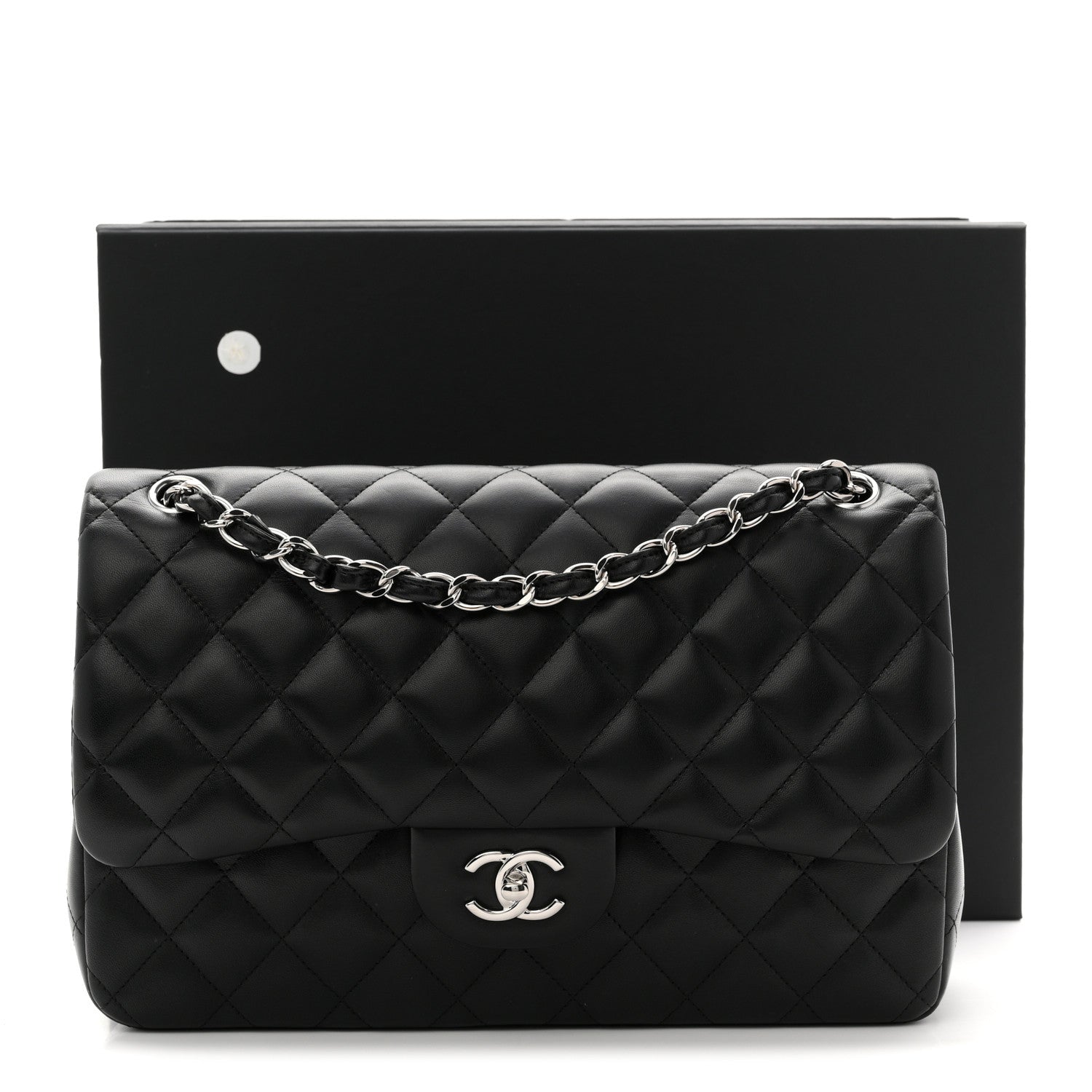 Lambskin Quilted Jumbo Double Flap Black