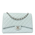 Caviar Quilted Maxi Double Flap Light Blue