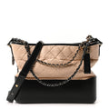 Aged Calfskin Quilted Medium Gabrielle Hobo Beige Black