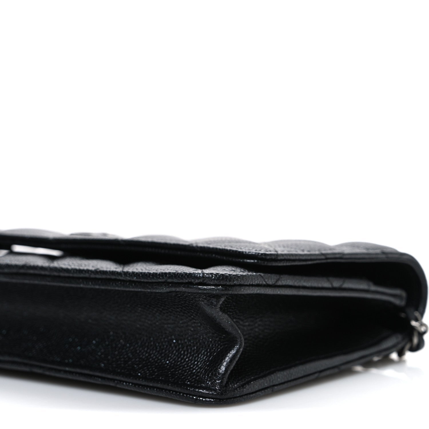 Iridescent Caviar Quilted Wallet on Chain WOC Black