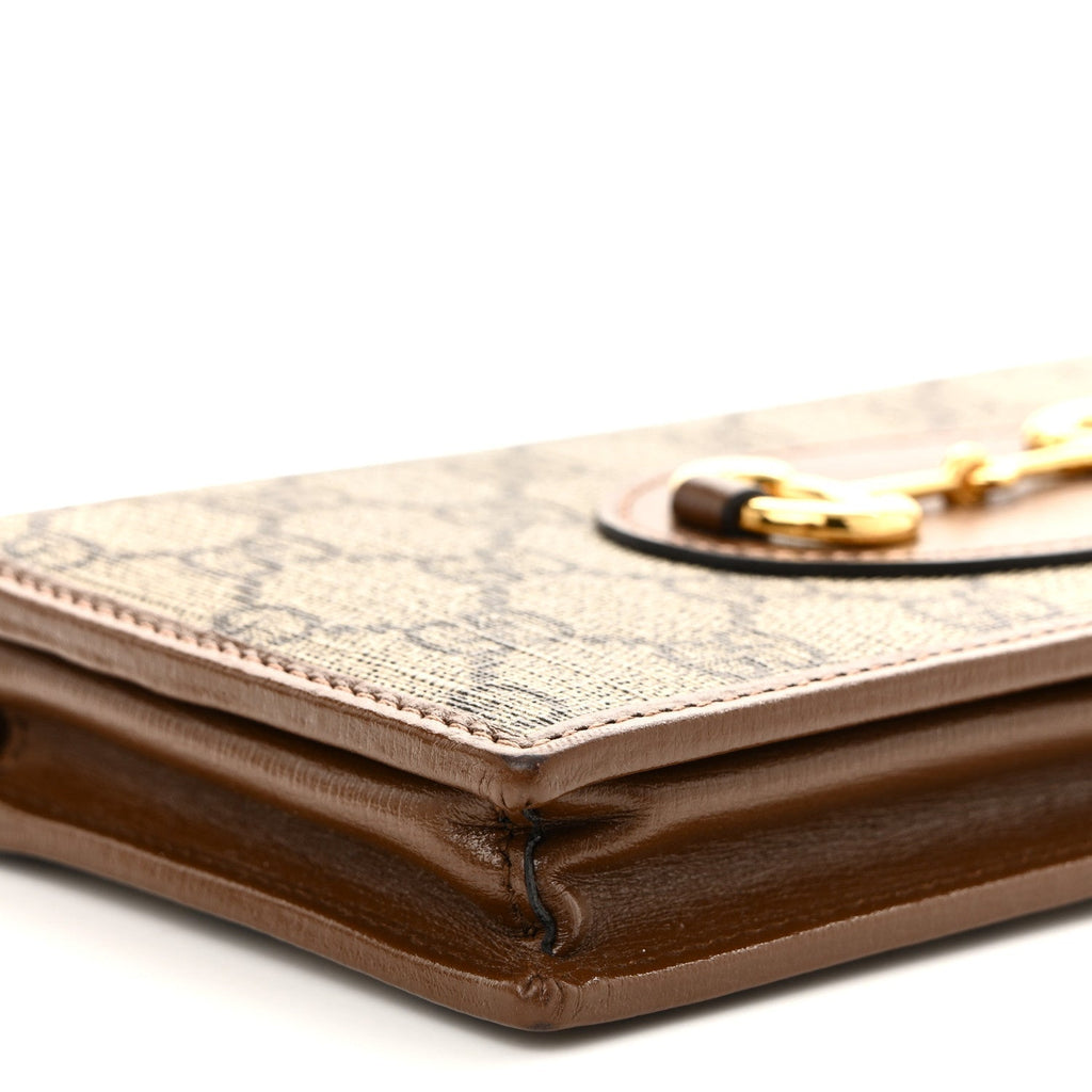 GG Supreme Monogram Azalea Calfskin Horsebit 1955 Wallet On Chain Beige Ebony Brown Sugar