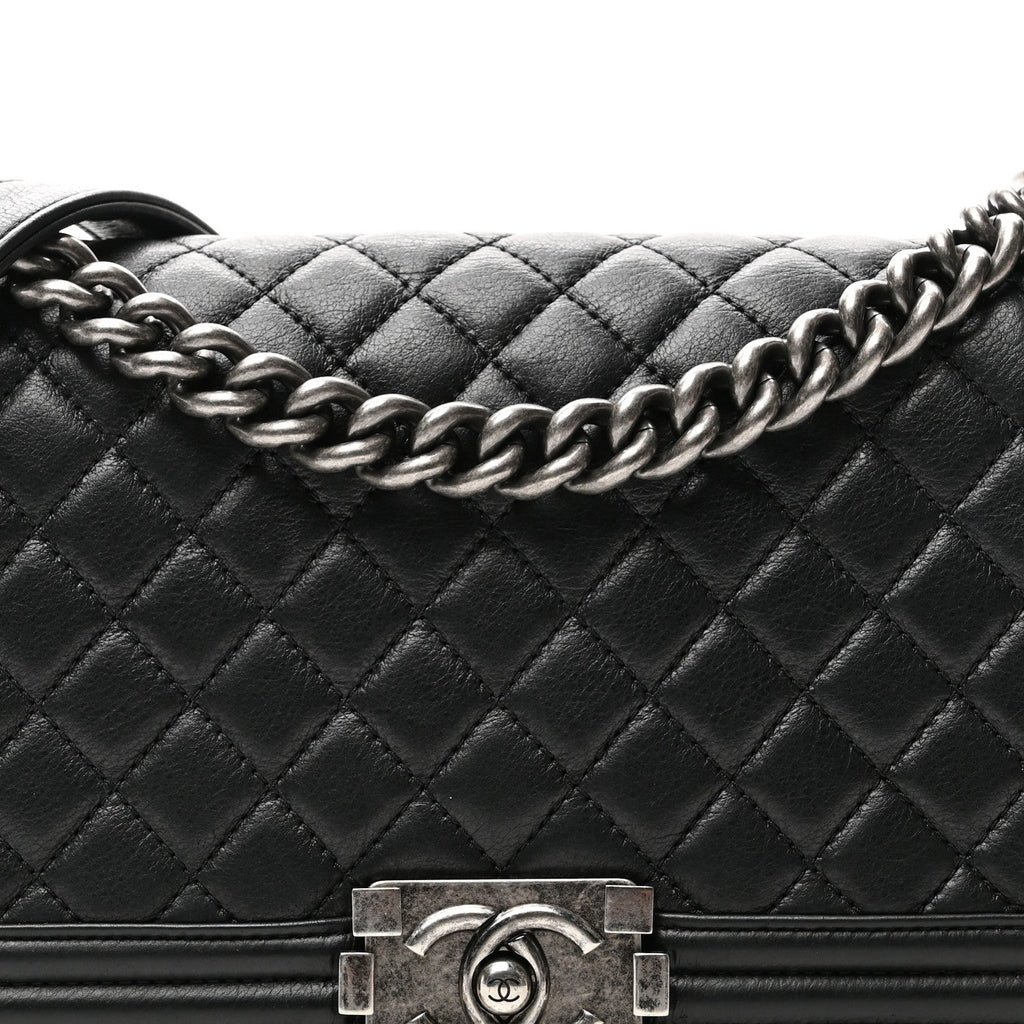 Calfskin Quilted Medium Boy Flap Black