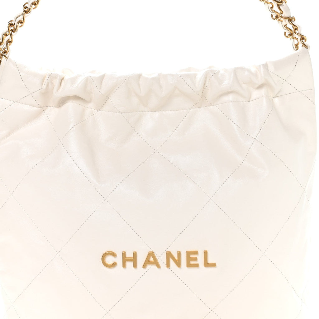 Shiny Calfskin Quilted Small Chanel 22 White