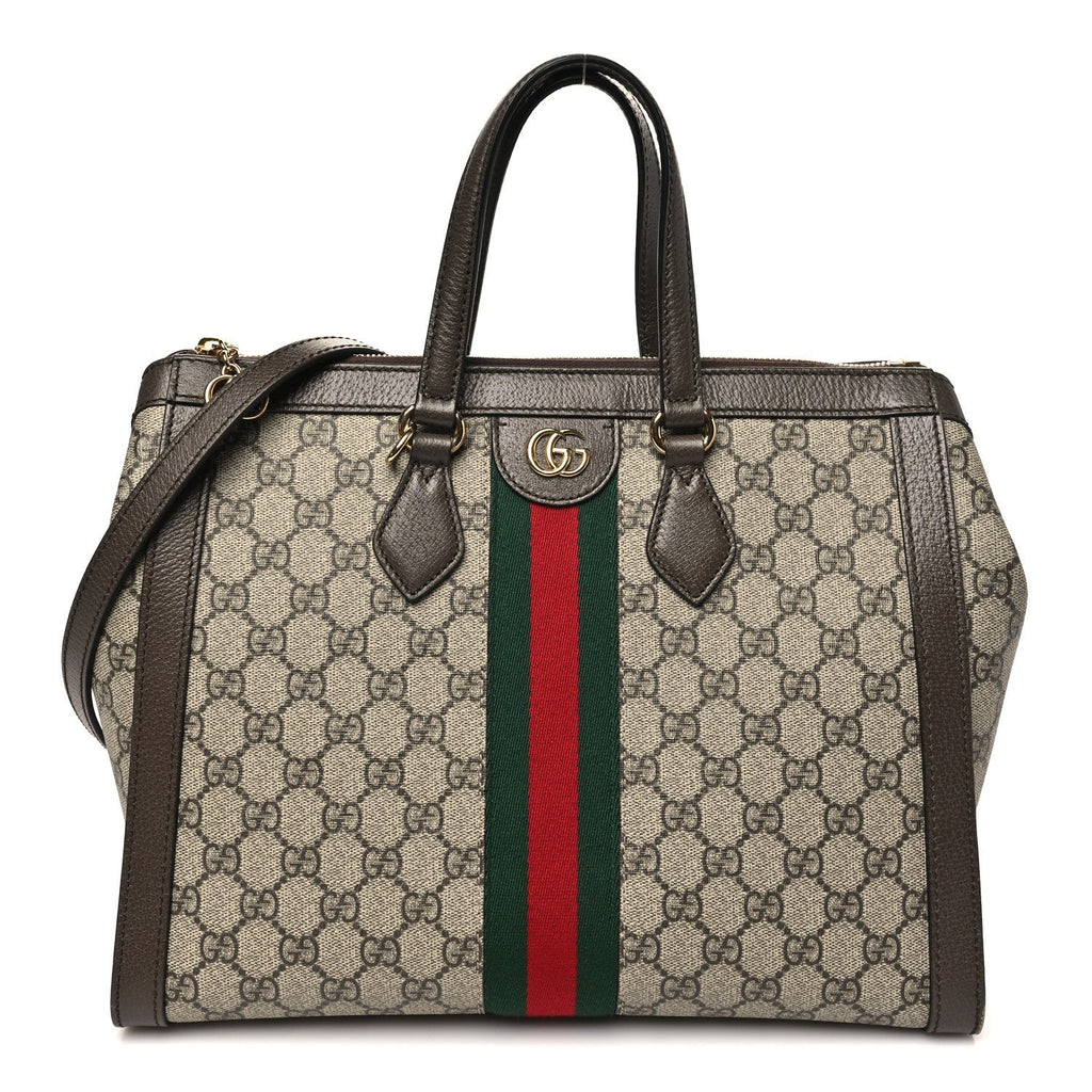 GG Supreme Monogram Web Medium Ophidia Tote Bag Brown