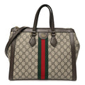 GG Supreme Monogram Web Medium Ophidia Tote Bag Brown