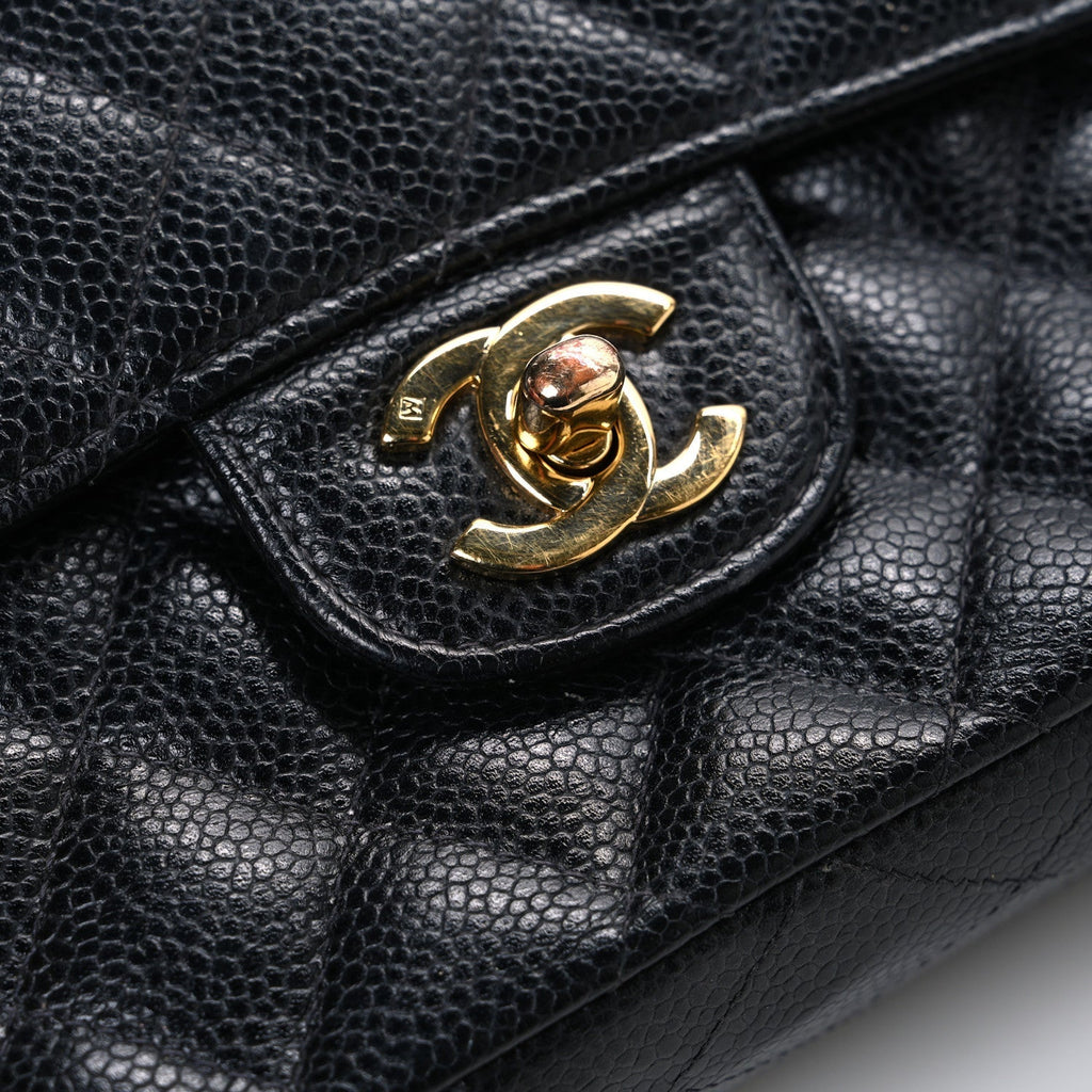 Caviar Quilted Medium Double Flap Black