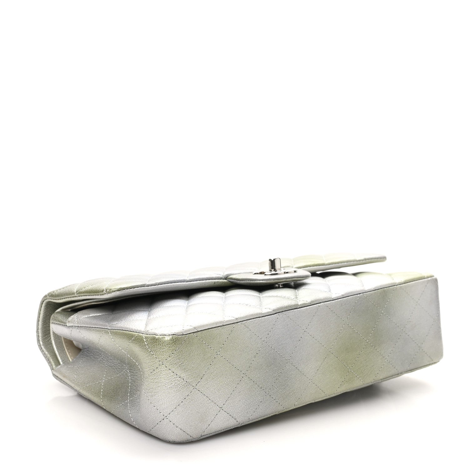 Metallic Goatskin Quilted Ombre Medium Double Flap Grey Green