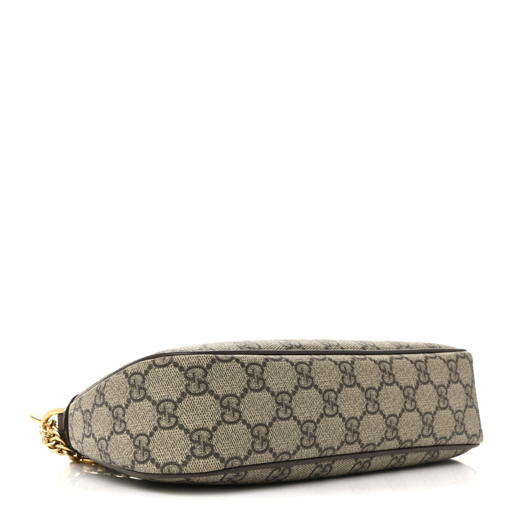 GG Supreme Monogram Textured Dollar Calfskin Web Small Ophidia GG Handbag Beige Ebony New Acero