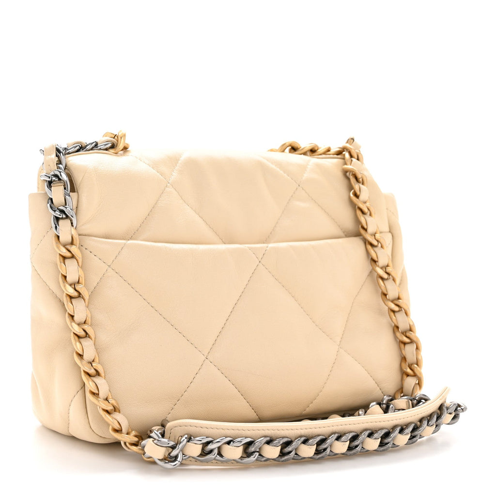 Lambskin Quilted Medium Chanel 19 Flap Beige