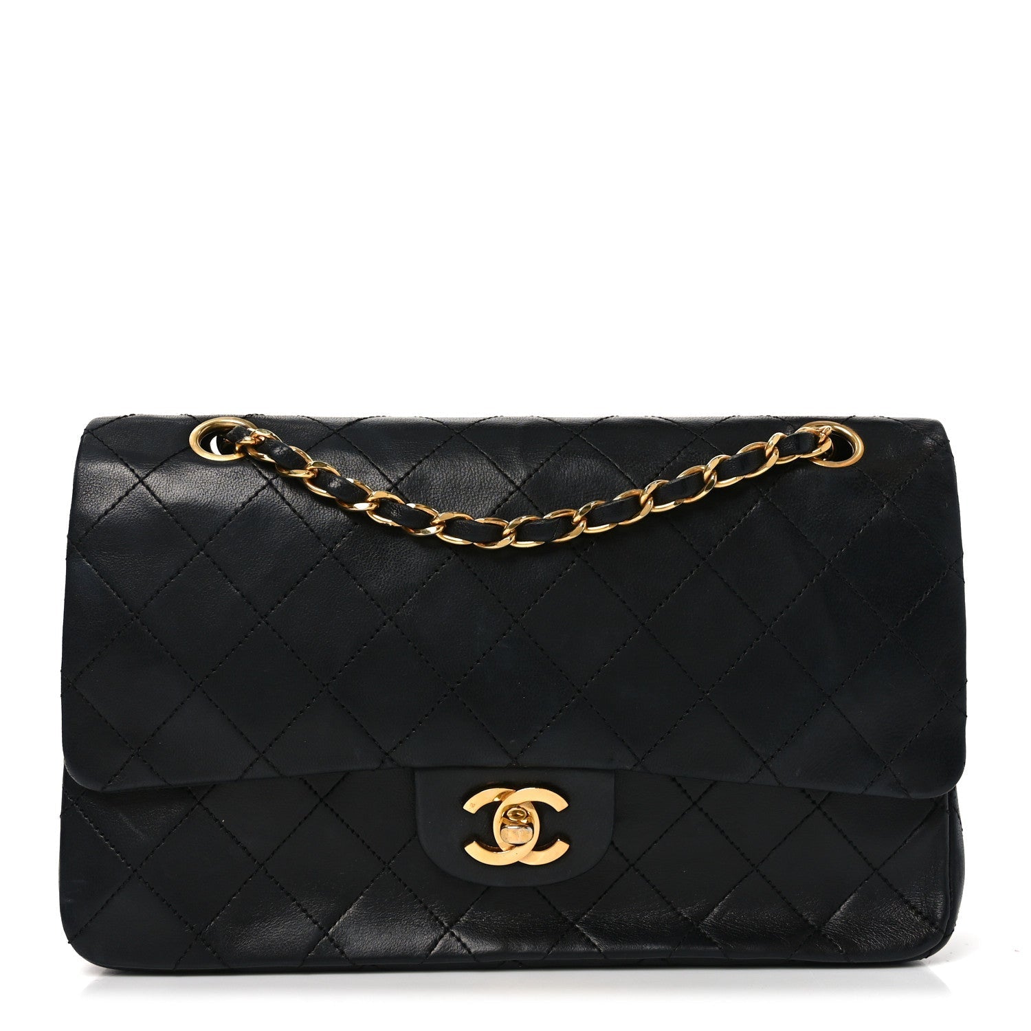 Lambskin Quilted Small Double Flap Black